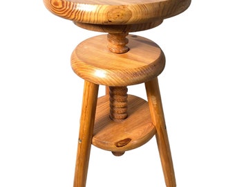 Vintage French Adjustable Wooden Wood Stool Work Small Chair Seat Stool Display Prop Flower Plant Stand Tabouret circa 1980-90's / EVE