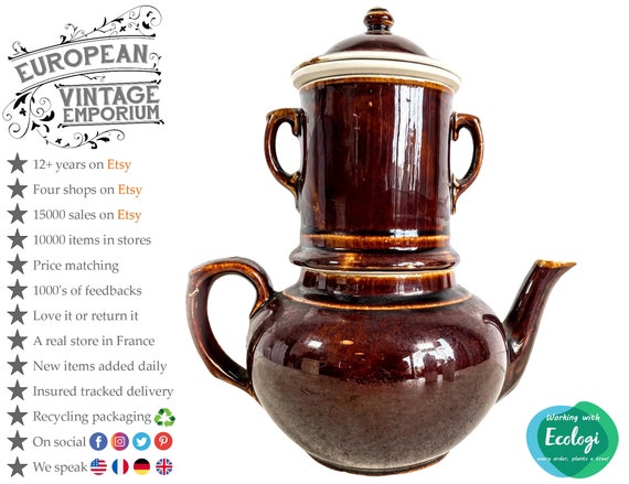 Vintage French Heavy Denby Style Tea Coffee Pot Café Coffee Tea