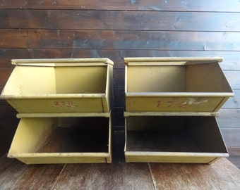1 Of 7 2 & Frame  Vintage Old Storage Metal Factory Box Crate Planter Stacking 