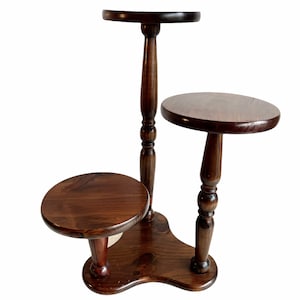 Vintage Taiwanese Wooden Wood Flower Pot Stand Triple Display Shelf Prop Look Plinth Flower Plant Tabouret circa 1980-90&#39;s / EVE