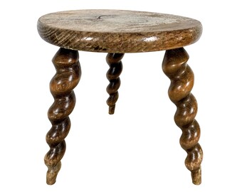 Vintage French Spiral Stool Chair Seat Wooden Wood Milking Kitchen ...