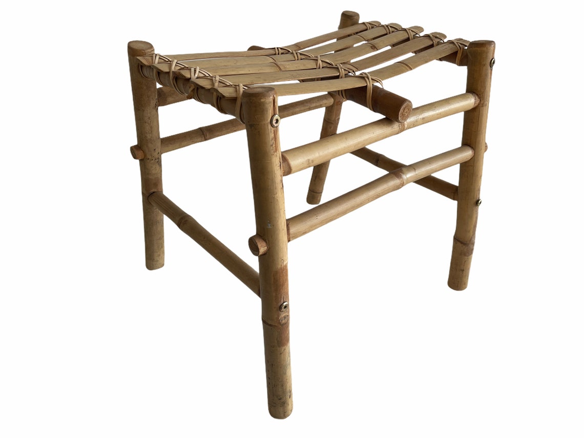 Vintage Vietnamese Bench Stool Bamboo Pole Wood Wooden Pole Etsy
