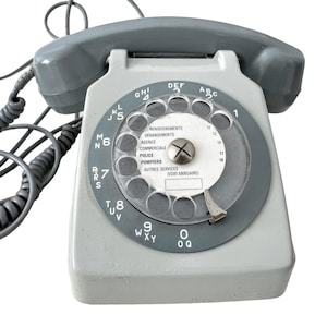 Vintage French Grey Round Dial Traditionally Shaped Old Style Telephone Phone circa 1980&#39;s / EVE
