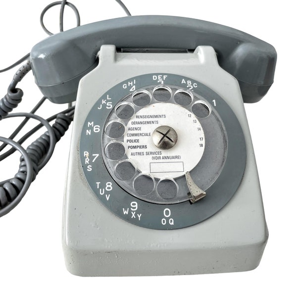 Vintage French Grey Round Dial Traditionally Shaped Old Style Telephone Phone circa 1980's / EVE