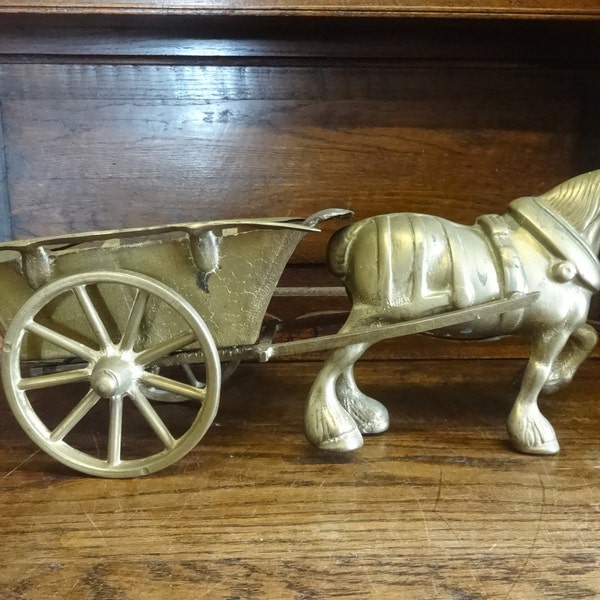 Vintage English Brass Large Horse Wagon Cart Ornament Figurine Sculpture Statue circa 1950-60's / English Shop