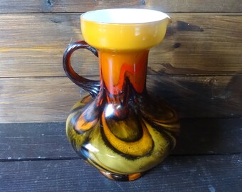 Vintage French Orange Coloured Glass Decanter Jug Pitcher Water Wine Storage Pot Bottle Flask circa 1960-70's / EVE of Europe