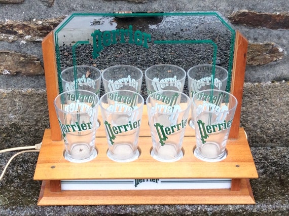 Vintage French Perrier Water Lit Display Mirror Glass Holder Etsy