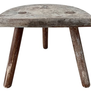 Stool Vintage Tabouret French Wooden Wood Milking Chair Seat Kitchen Table Farm D Shaped Seat Plant Rest Stand Plinth c1960-70&#39;s / EVE
