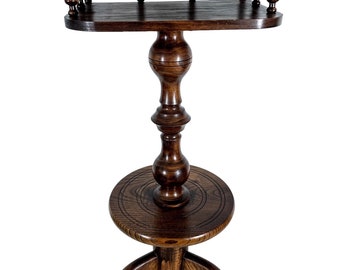 Vintage French Telephone Stand Table Wood Brown Side Flower Pot Ornament Display Shelf Prop Entryway circa 1970-80's / EVE of England