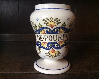 Vintage French apothecary jar E De Pourpier pot circa 1910-30's / EVE