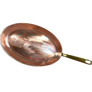 Vintage French Villedieu Oval Copper Brass Handle Fish Frying Pan Griddle Saucepan circa 1970&#39;s / EVE
