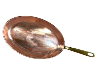 Vintage French Villedieu Oval Copper Brass Handle Fish Frying Pan Griddle Saucepan circa 1970's / EVE