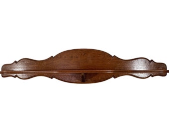 Vintage French Large Long Wooden Wall Hanging Shelf Brown Wood Rack Wall Mounted Display circa 1960-70's / EVE