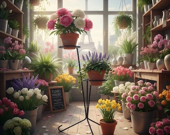 Vintage French Twisted Cast Iron Three Plant Pot Stand Holder Pedestal Foot Vase Support Display circa 1970-80's / EVE