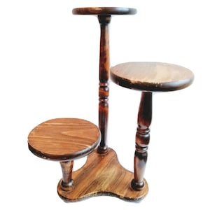 Vintage French Wooden Dark Wood Side Table Plinth Plant Pot Stand Kitchen Flower Stand Display Three Tier circa 1960-70's / EVE of Europe