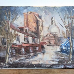 Vintage French Sacre Coeur Sacré-Cœur Paris Church Cathedral Street Scene Pallette Oil Painting Art circa 1960-70&#39;s / EVE of Europe