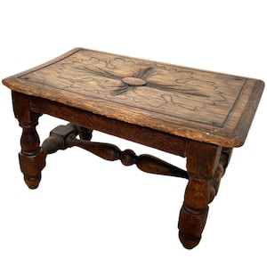 Antique French Footstool Foot Stool Step Rest Wooden Bench Seat Tiny Table Stand Display Prop Furniture Display Hand Carved c1910&#39;s / EVE