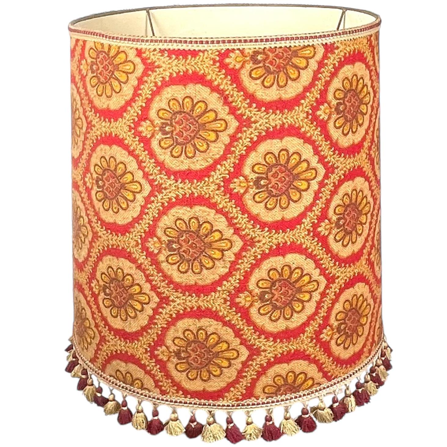 Vintage French Extra Large Brown Red Paisley Fabric Fringed Edging Trim Finish Lamp Shade Lampshade Floor Light circa 1970-80's / EVE
