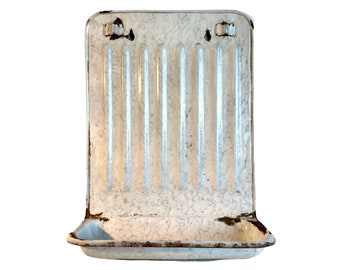 Vintage French White Rusty Metal Spoon Tool Hanging Rack Kitchen Storage Display Drip Tray Wall Hanger c1940-50's / EVE