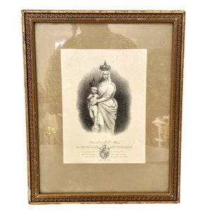 Antique Vintage French Print Statue De La Marie Catholic Religious framed glass fronted circa 1920's / EVE of Europe