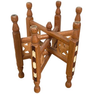 Vintage Small Moroccan Folding Table Tray Display Legs Ornate Wooden Support Stand Plinth Wood circa 1980-90&#39;s / EVE
