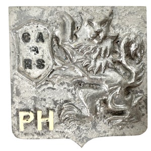 Vintage French Lion Crest CARS PH Fleur De Lys Shield Plaque metal prize trophy prize wall decor display circa 1980-90&#39;s / EVE