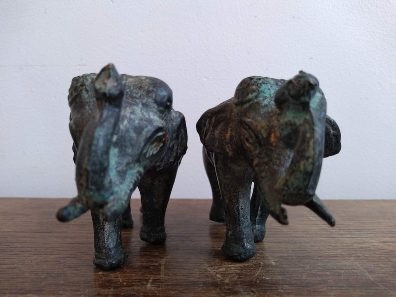 Antique Indian Bronze Metal Pair of Elephants Ornaments Etsy UK