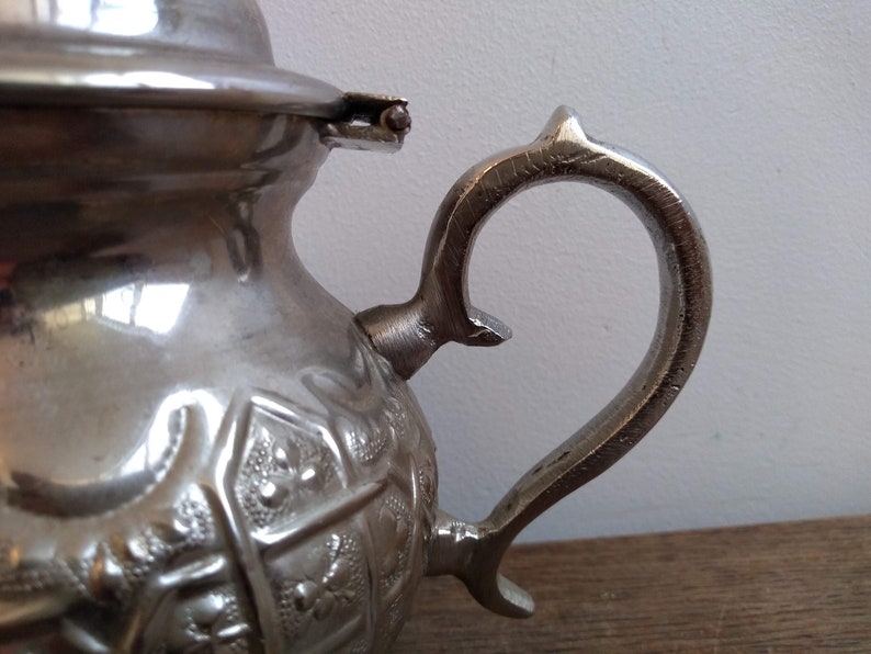 Vintage Moroccan Metal Small Decorated Handled Kettle Tea Teapot Pot Brewing circa 1960-70's / EVE of Europe image 6