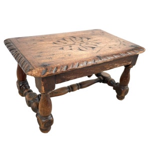 Antique French Footstool Foot Stool Rest Wooden Bench Seat Tiny Table Stand Display Prop Worn Furniture c1910&#39;s / EVE