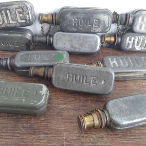Vintage French Small Oil Huile Canister Can Metal Aluminium Brass Decanter Flask Container Mechanic Automobilia Gift c1950&#39;s / EVE of Europe