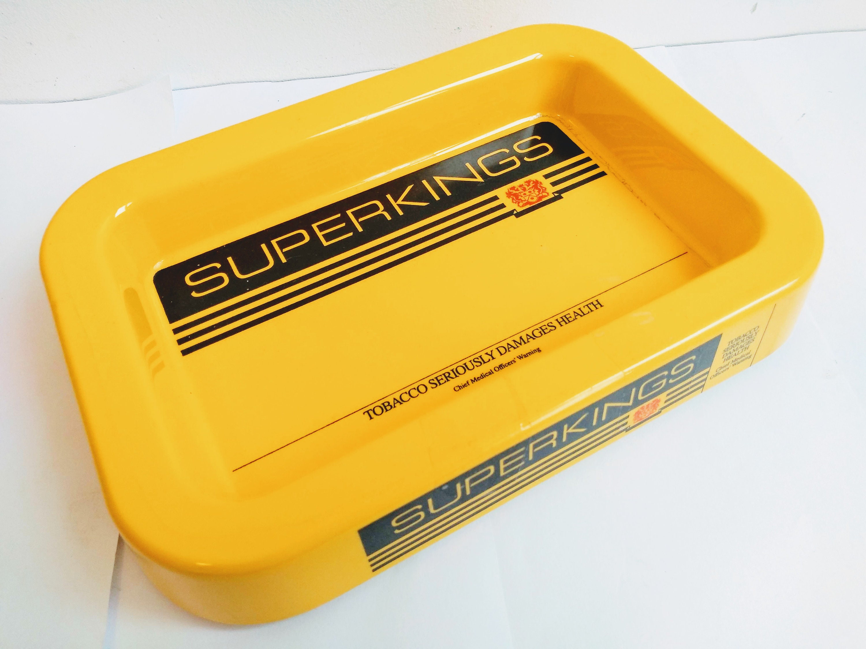 what are the cheapest superking cigarettes Vintage English Original Plastic Superkings Cigarettes Large Yellow Ashtray  Dish Pot Smoking Tobacciana Pub Circa 1980-90's / EVE of Europe