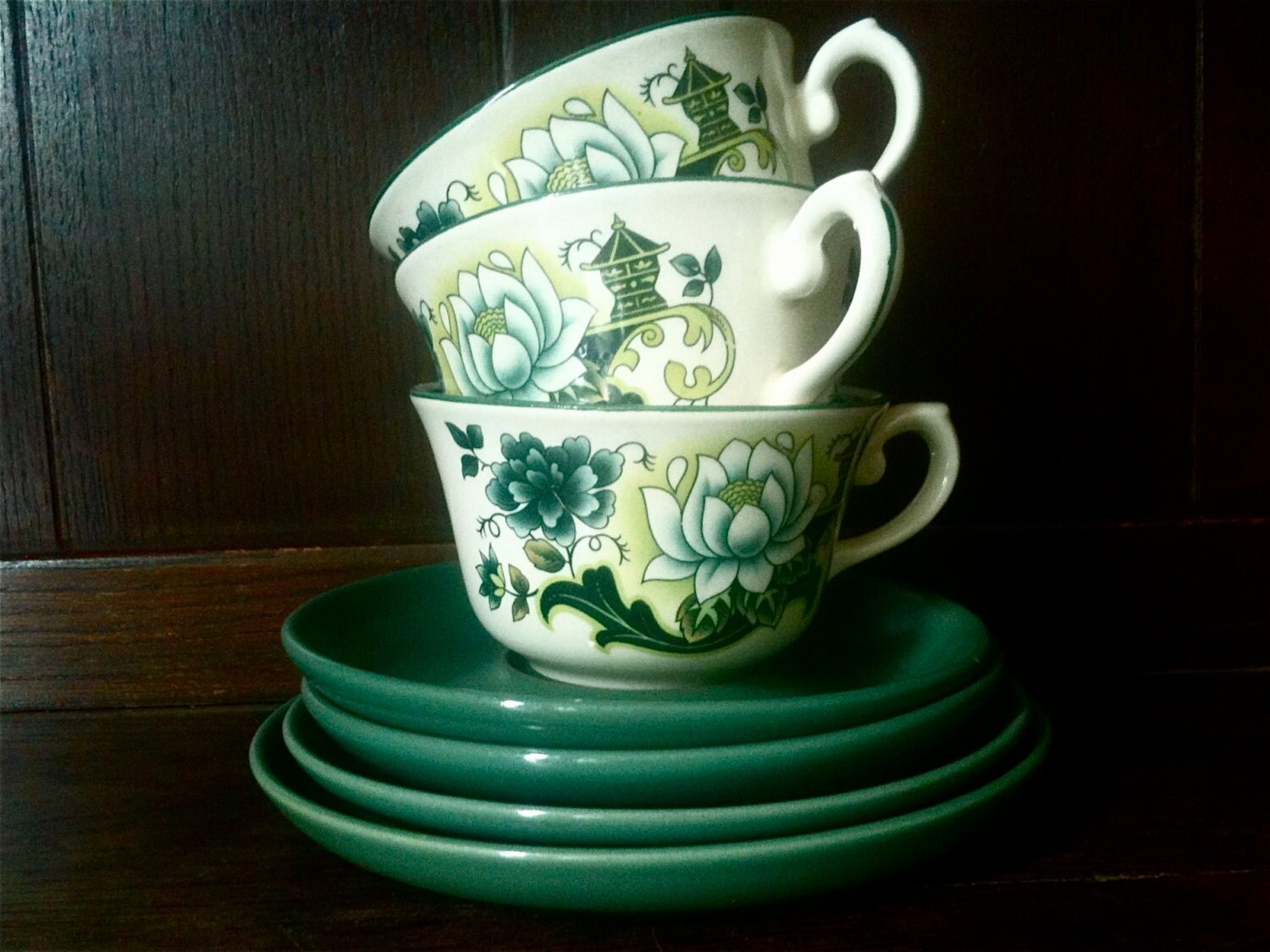 Vintage English Denby Green Tea Cups Circa 1950 S Eve Of Etsy