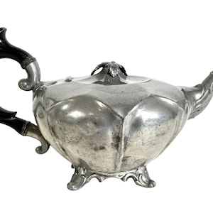 Antique English Sheffield Metal Teapot Tarnish Patina Cafe Restaurant Decor Damaged circa 1900&#39;s / EVE