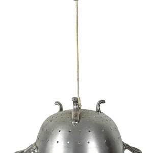 Vintage French Repurposed Colander Sieve Metal Hanging Light Lamp Pendant Decorative Aluminium Hanger circa 1990&#39;s / EVE