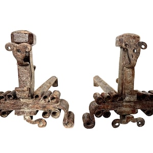 Antique French Pair Of Firedogs Andirons Chenets Fireplace Cast Iron Fireplace Decor Fireplace Accessories Ornament Chateau c1910-20&#39;s / EVE