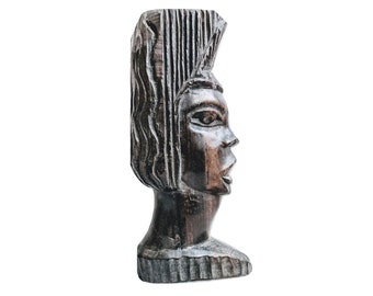 Vintage African Wood Bust Decorative Ornament Figurine Decorative Africa Art Sculpture Carving Wooden circa 1960-70's / EVE of Europe