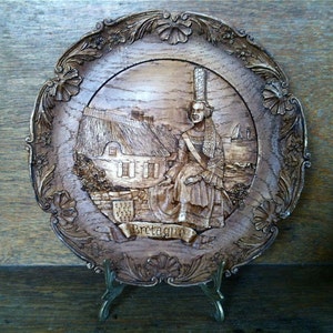 Vintage Bretagne French Plate Retro France Wall Hanging Display Rustic Rural Cottage circa 1960-70&#39;s / EVE of Europe