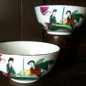 Vintage Chinese Ladies Bowls Rice Noodle circa 1950's / EVE of Europe