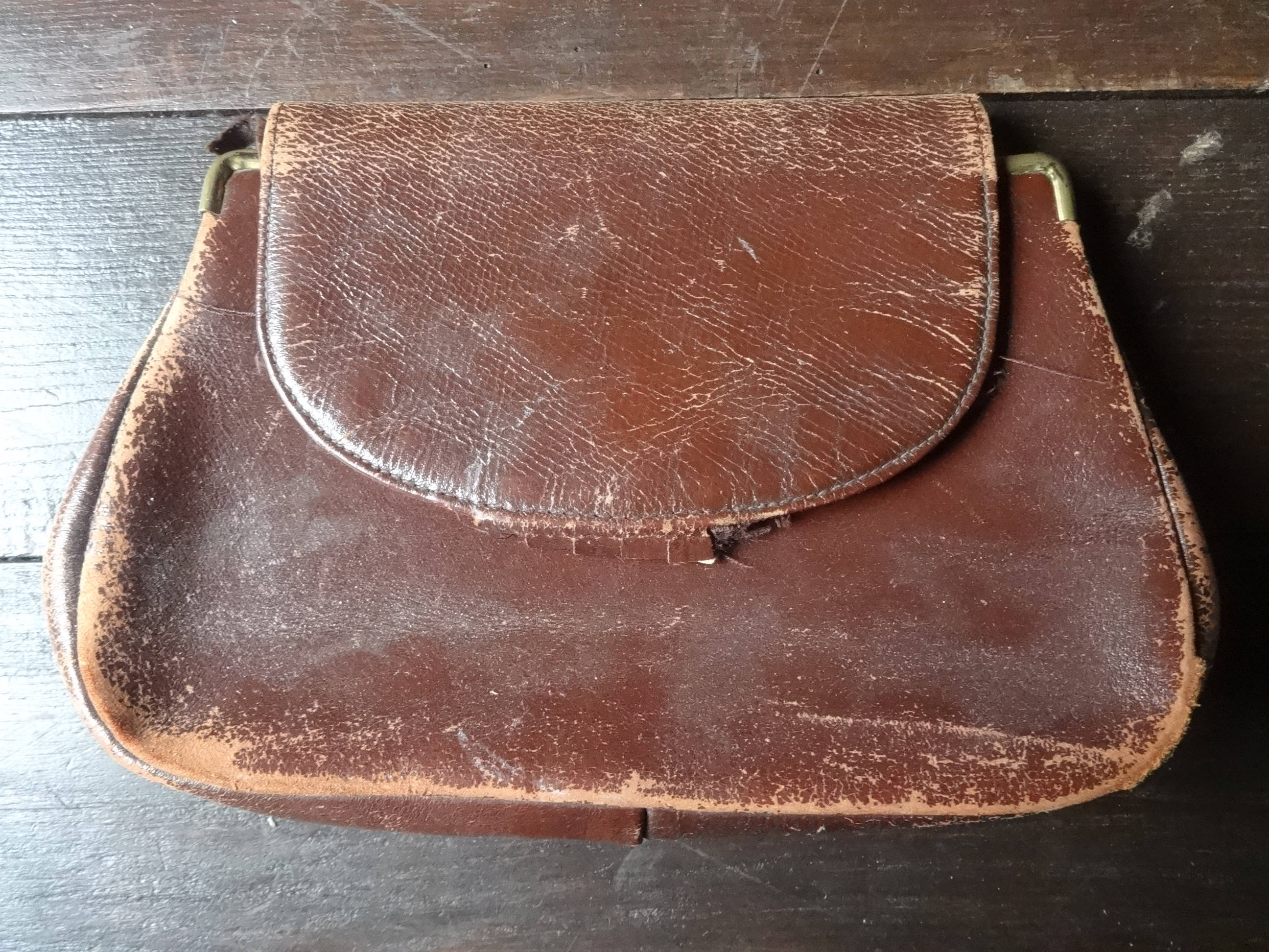 Vintage English Leather Clutch Purse Wallet Bag Worn Damaged Etsy