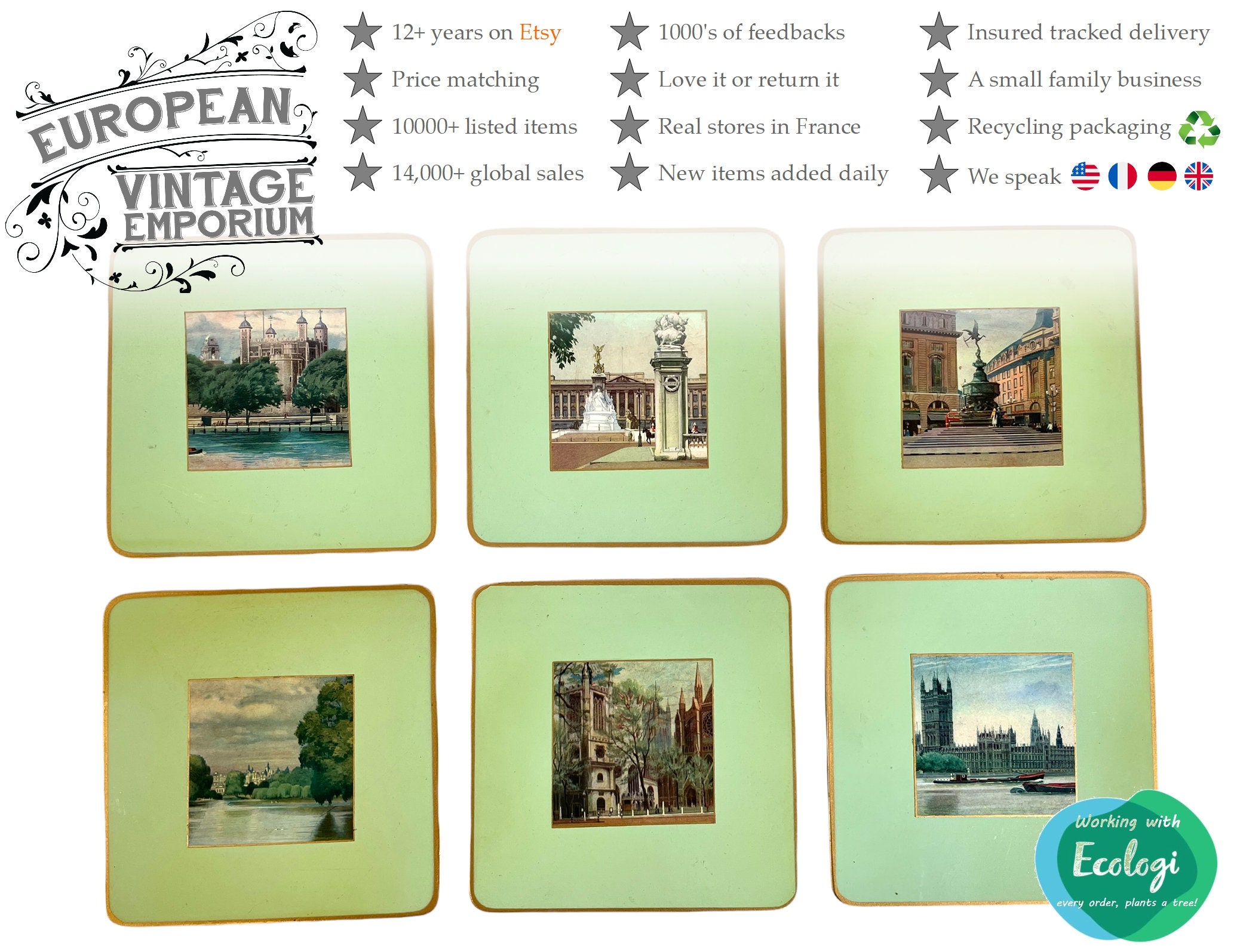 Vintage English London Views Scenes Of London Placemats Place Table