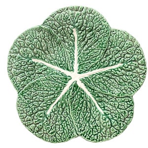 Vintage Portugese Green Cabbage Leaf Design Large Bowl Dish Platter Plate Ceramic Catch-All Trinket Fruit Serving circa 1970-80&#39;s / EVE