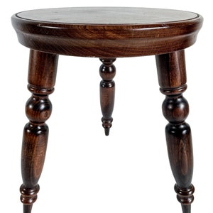 Vintage Stool French Small Wooden Plant Stand Plinth Tiny Table Round Shaped Tripod Tabouret c1980&#39;s / EVE