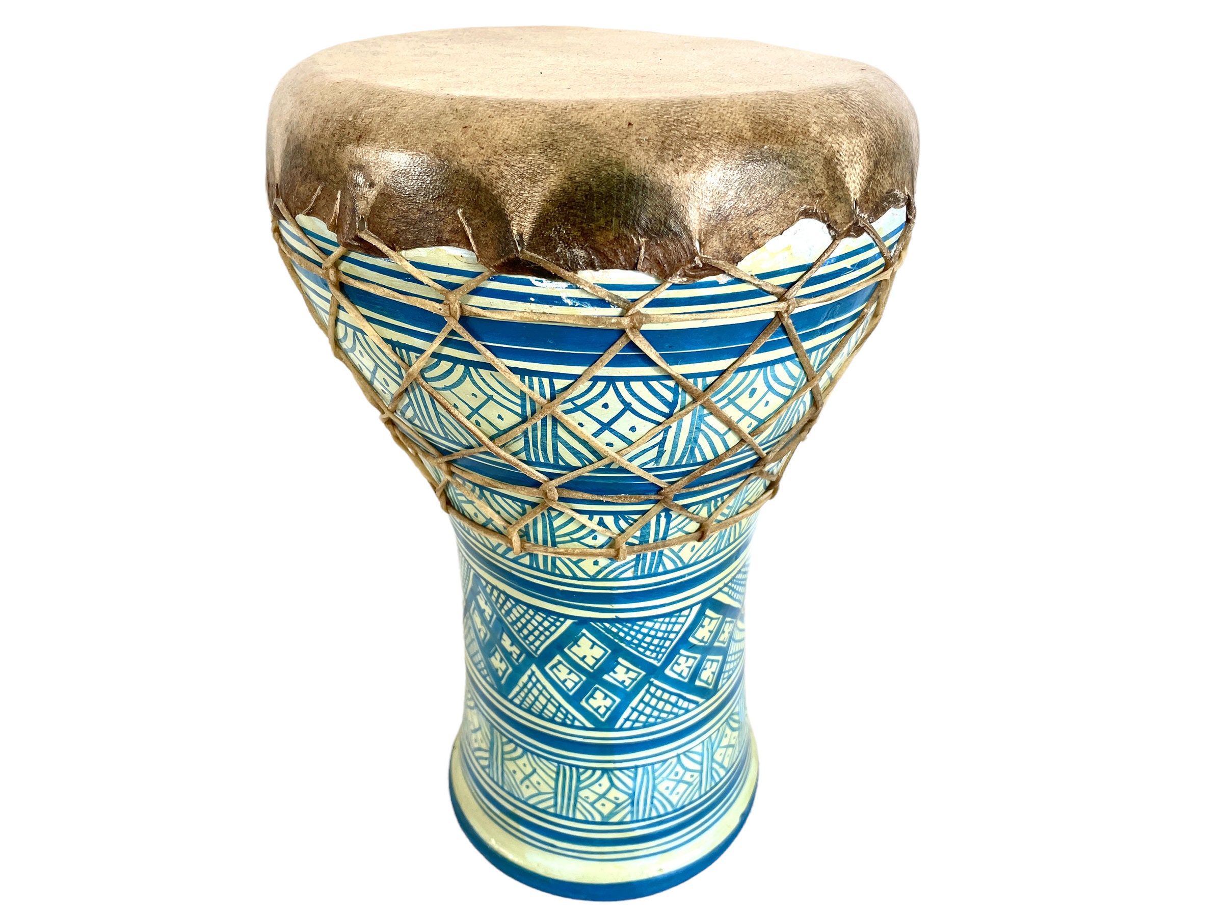 Vintage African Moroccan Leather Fluffy Drum Musical Instrument