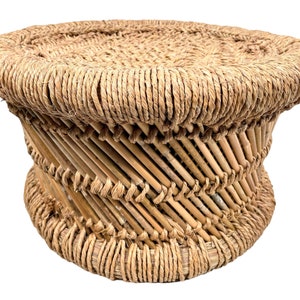 Vintage Indian Stool String Cane Canework Woven Bench Seat Chair Stand Display Shelf Tabouret circa 1990&#39;s / EVE