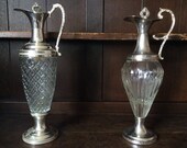 Vintage Italian glass and metal decanters mismatched pair of 2 bar circa 1950-60's / EVE of Europe