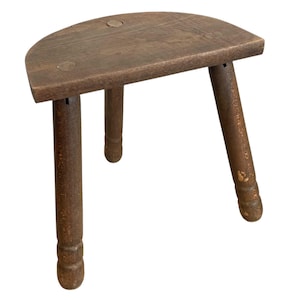 Vintage French Simple Small D Stool Table Wooden Wood Chair Seat Side Stand Flower Pot Display Shelf Tripod Leg Tabouret c1960-70&#39;s / EVE