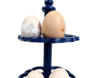 Vintage French Blue Cast Iron Metal Egg Rack Holder Stand Display circa 1990-2000's / EVE