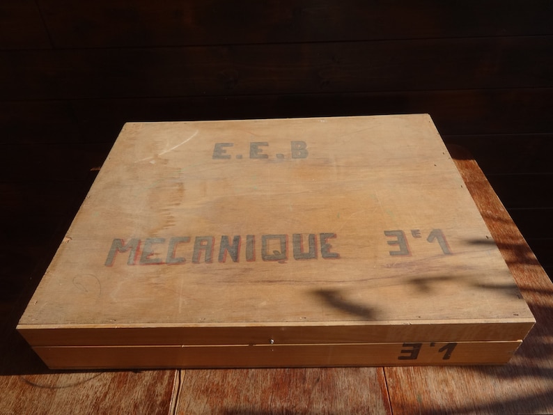Vintage French large wooden wood flat craft tool tackle instrument storage box hand made painting paints artist circa 1960/'s English Shop