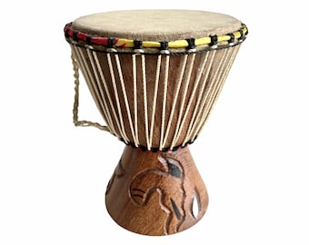 Vintage African Small Drum Musical Instrument Wooden Wood Instrument Decorative Ornament Percussion Decor circa 1990-00's / EVE of England