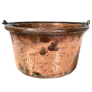 Antique French Large Copper Metal Hanging Sugar Jam Pan Saucepan Cooking Pot Stove Top Traditional French Kitchen c1900's / EVE